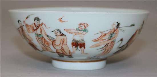 A Chinese famille verte eight immortals bowl, diameter 13cm